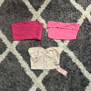 SHEIN- Pink Patterned Tube Top, Pink Tube Top, and Cream Tube Top